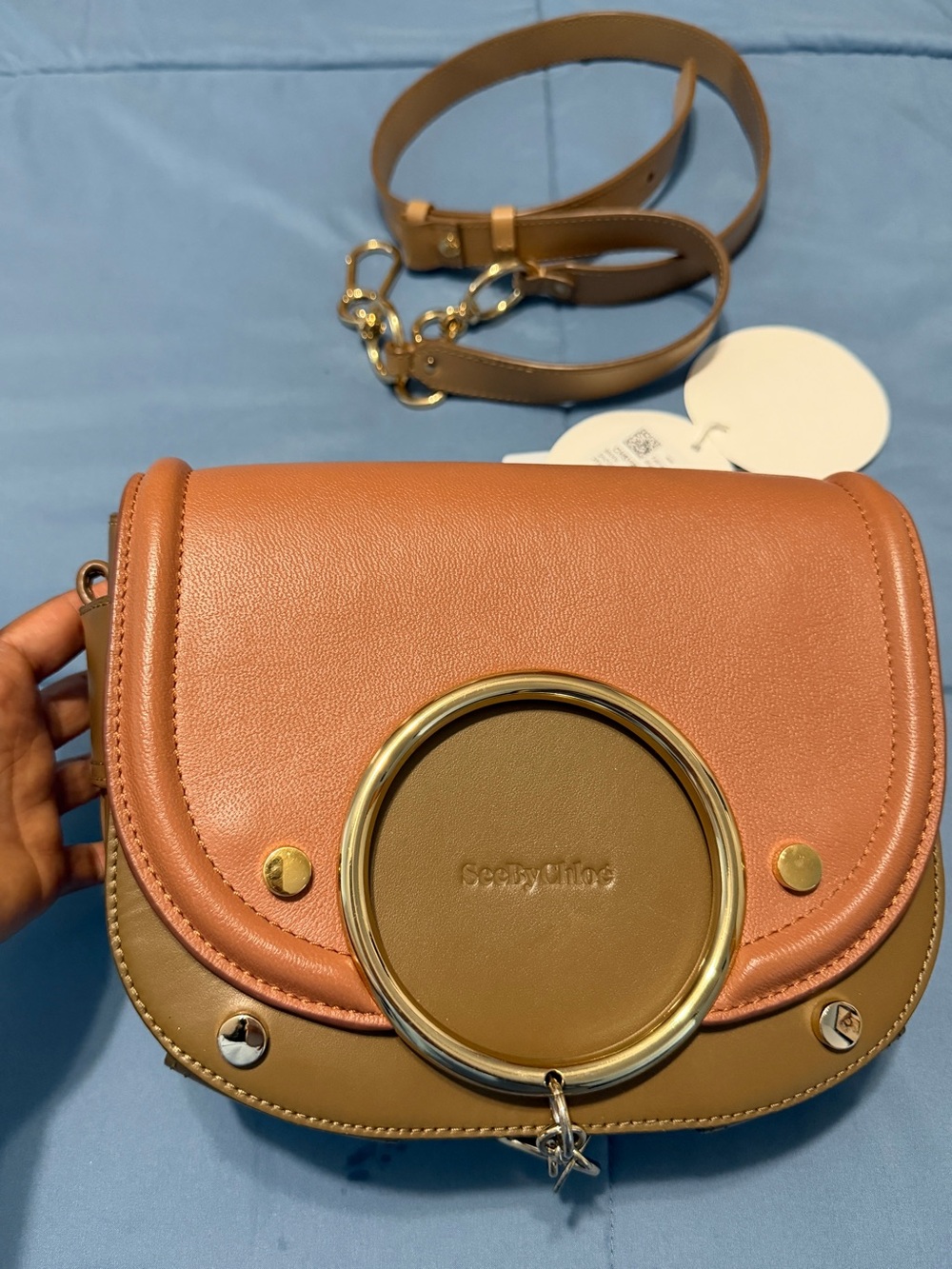 See By Chloe Mara olive & Tan Leather Ring-Accent Crossbody Bag